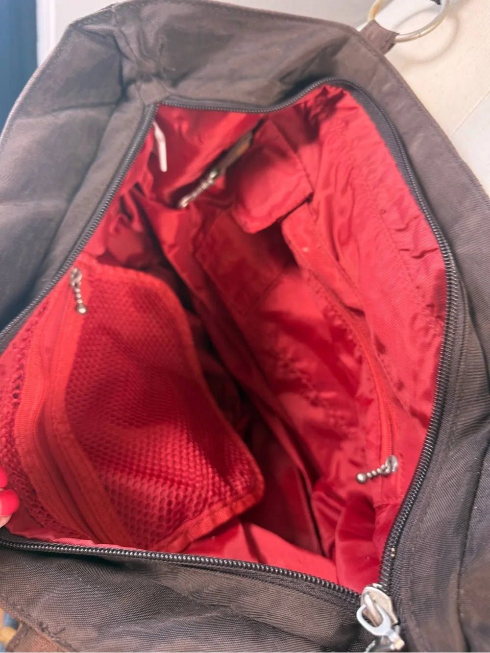 Baggallini Expandable Zip Around Travel Tote Brown Red Large Bag
